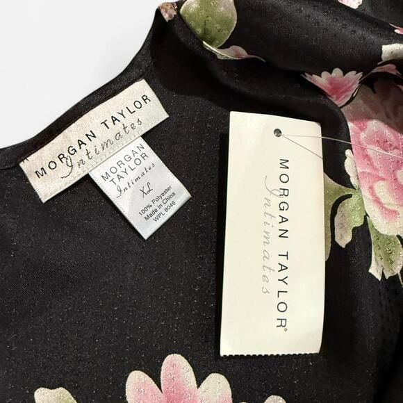 NWT Y2K Morgan Taylor Black & Pink Floral Dark Coquette Romantic Satin Slip XL - Picture 8 of 8